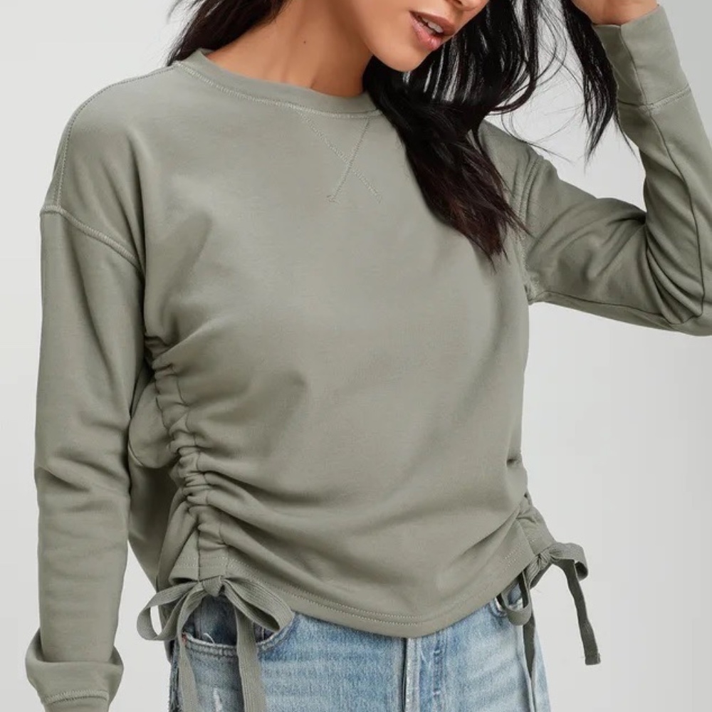 Lulus Sage Green Ruched Sweatshirt